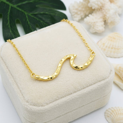 Hawaiian Ocean Wave Hammered Bar Necklace - 925 Sterling Silver