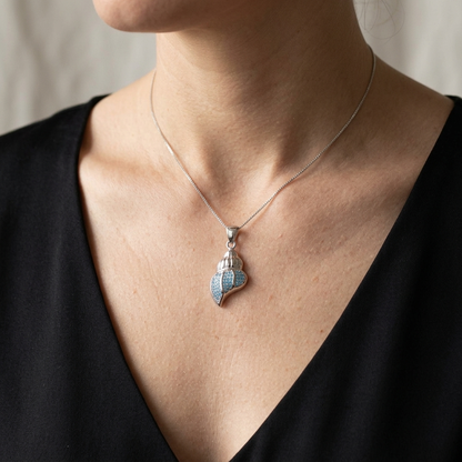 Hawaiian Ocean Seashell Blue Topaz Pavé Pendant Necklace - 925 Sterling Silver