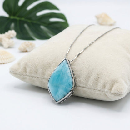 Hawaiian Diamond Cut Larimar Stone Pendant Necklace - 925 Sterling Silver