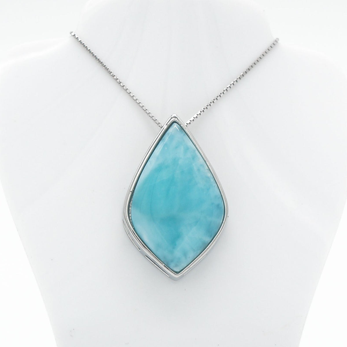 Hawaiian Diamond Cut Larimar Stone Pendant Necklace - 925 Sterling Silver