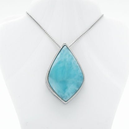 Hawaiian Diamond Cut Larimar Stone Pendant Necklace - 925 Sterling Silver
