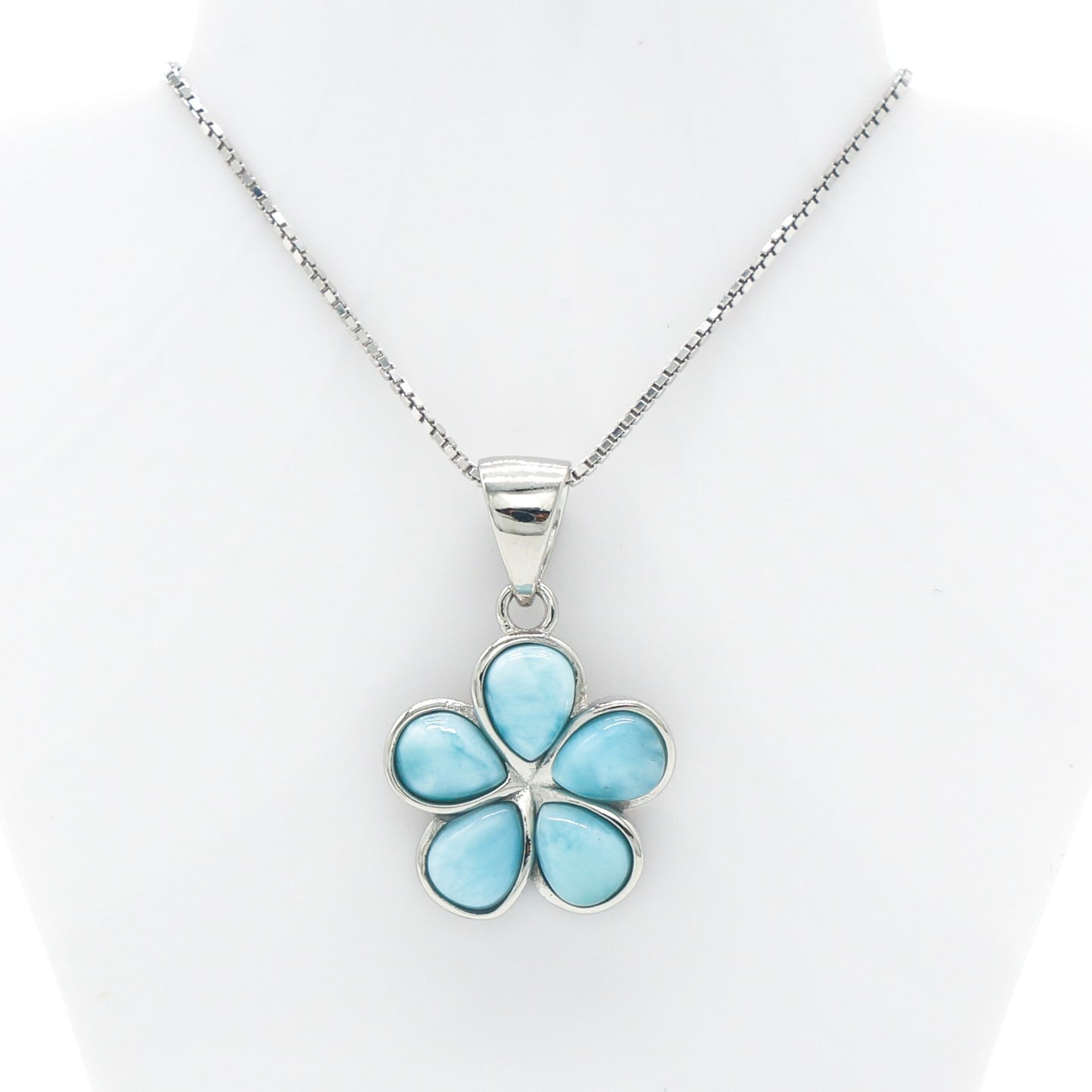 925 Silver Larimar Flower Necklace, Larimar Necklace, 925 Sterling Silver Jewelry, Flower Necklace
