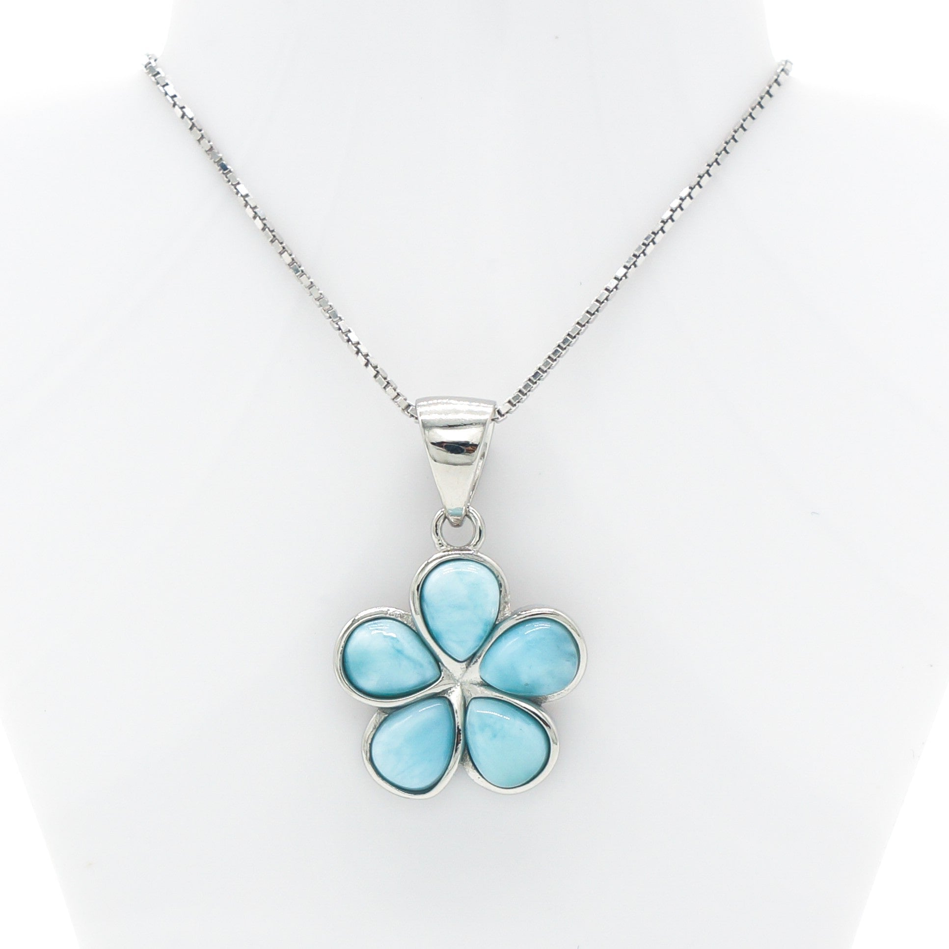 925 Silver Larimar Flower Necklace, Larimar Necklace, 925 Sterling Silver Jewelry, Flower Necklace