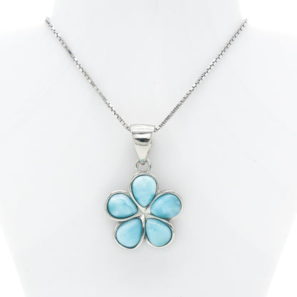 925 Silver Larimar Flower Necklace, Larimar Necklace, 925 Sterling Silver Jewelry, Flower Necklace