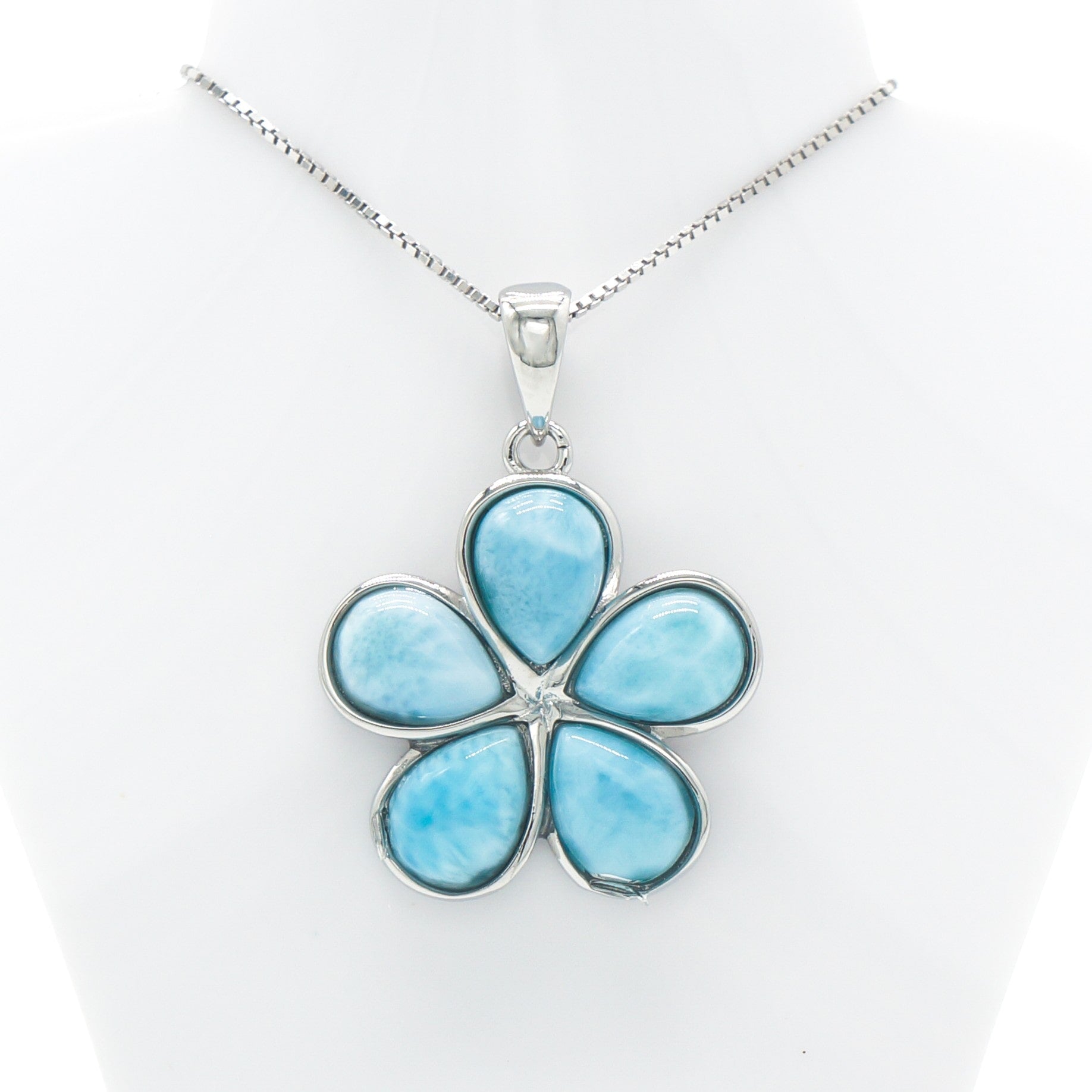925 Silver Larimar Flower Necklace, Larimar Necklace, 925 Sterling Silver Jewelry, Flower Necklace
