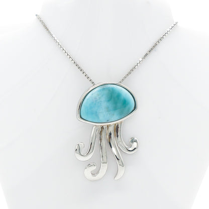 925 Silver Larimar Octopus Necklace, Larimar Necklace, 925 Sterling Silver Jewelry, Octopus Necklace