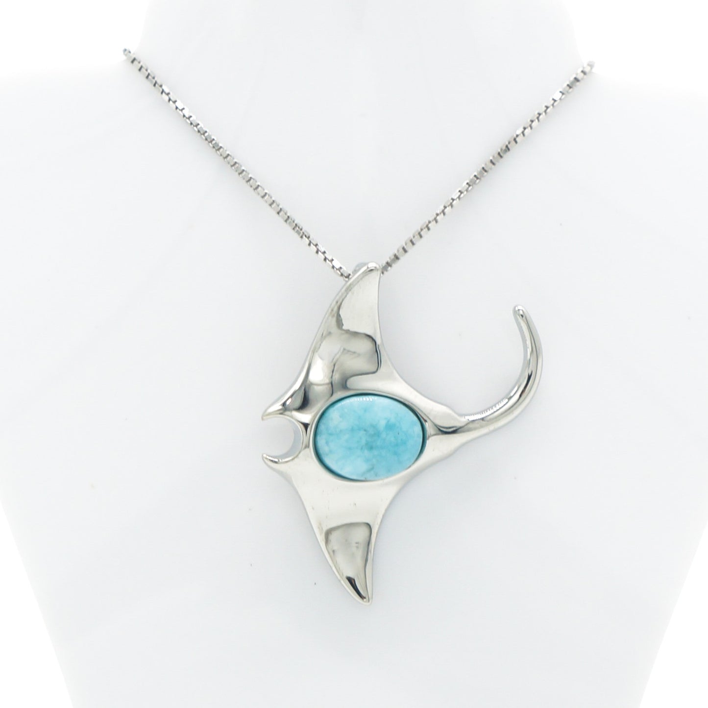925 Silver Larimar Manta Ray Necklace, Larimar Necklace, 925 Sterling Silver Jewelry, Manta Ray Necklace