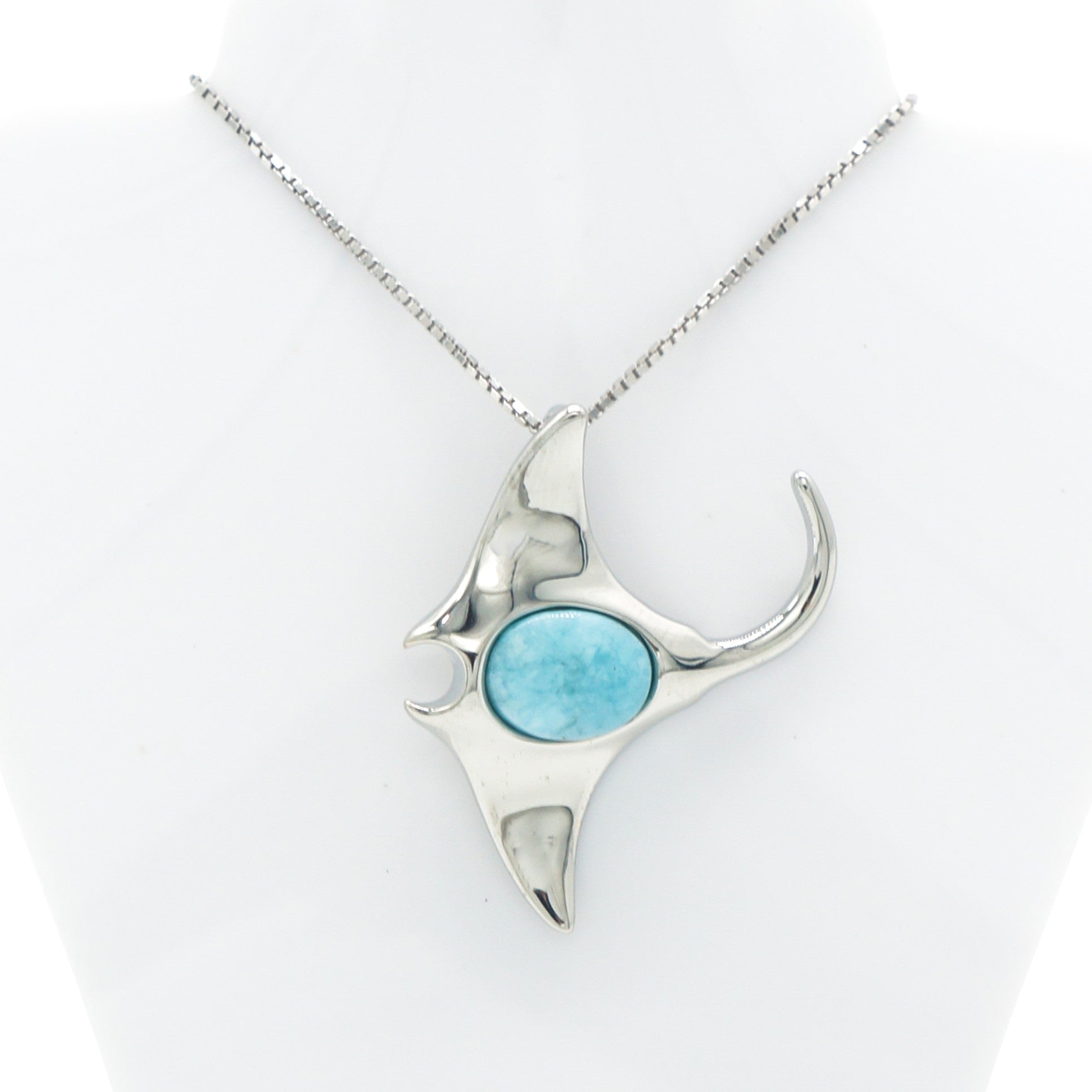 925 Silver Larimar Manta Ray Necklace, Larimar Necklace, 925 Sterling Silver Jewelry, Manta Ray Necklace