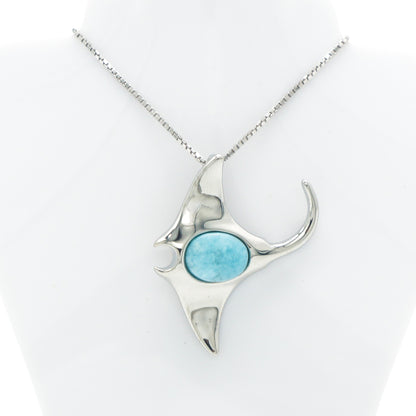 925 Silver Larimar Manta Ray Necklace, Larimar Necklace, 925 Sterling Silver Jewelry, Manta Ray Necklace