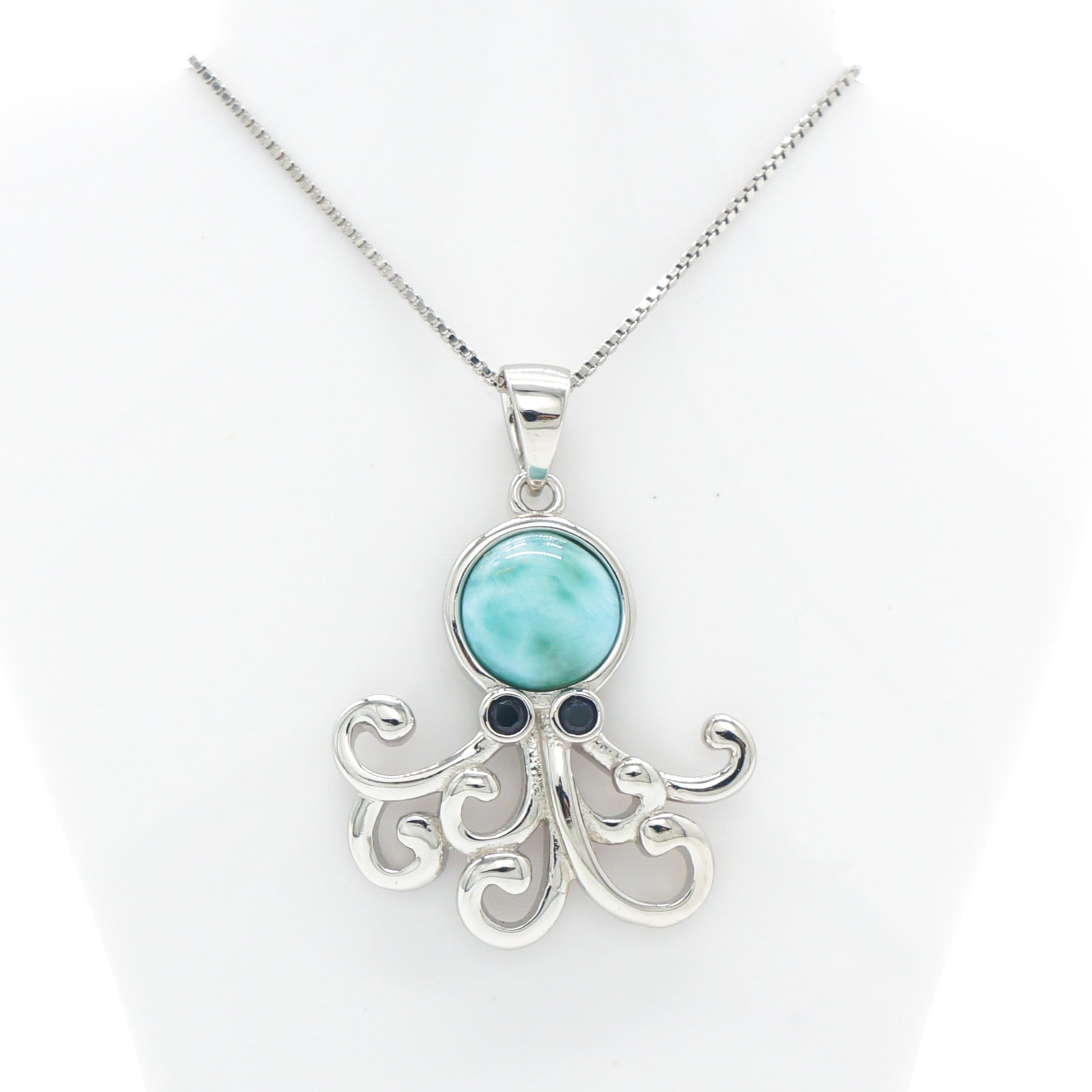 925 Silver Larimar Octopus Necklace, Larimar Necklace, 925 Sterling Silver Jewelry, Octopus Necklace