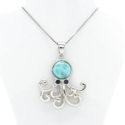 925 Silver Larimar Octopus Necklace, Larimar Necklace, 925 Sterling Silver Jewelry, Octopus Necklace