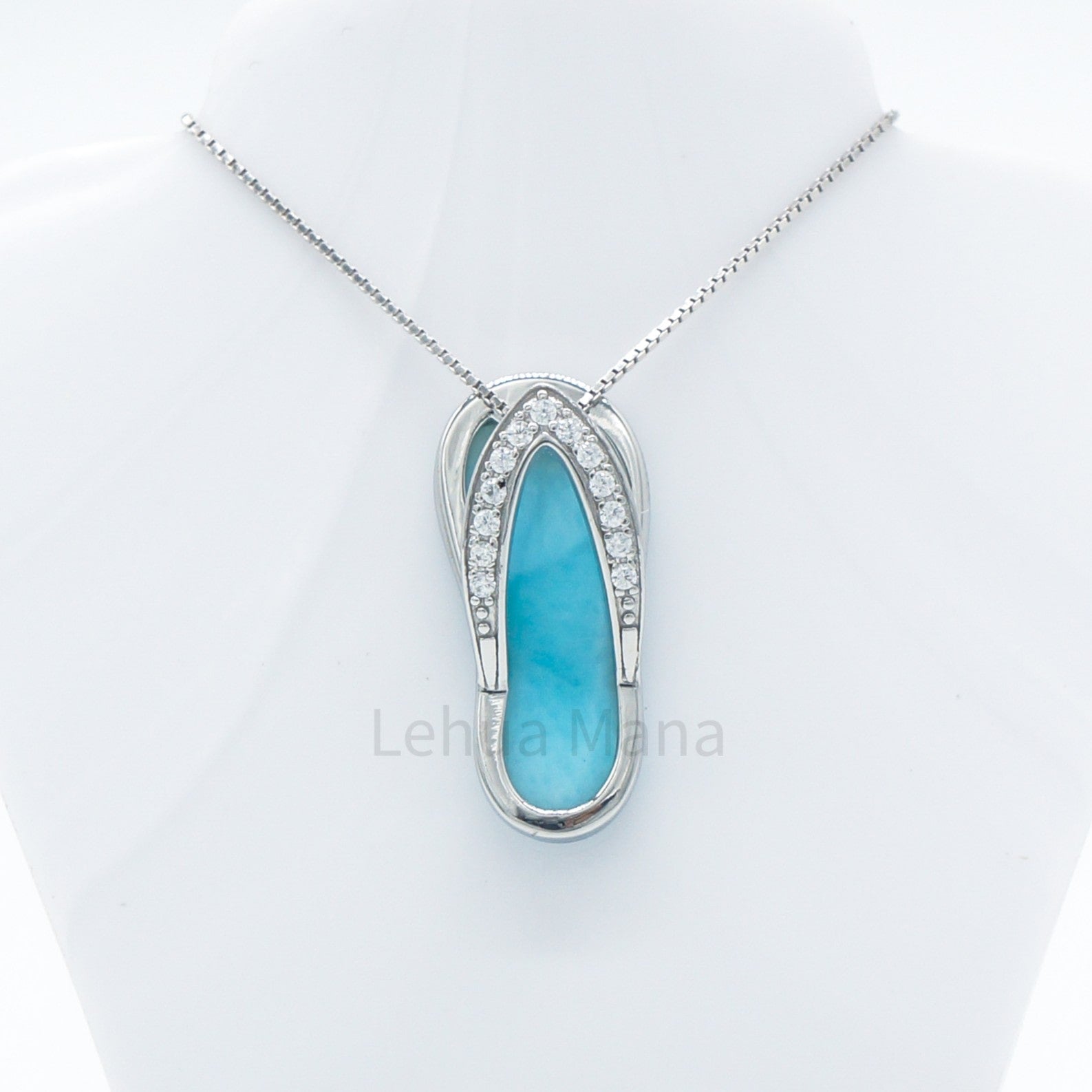 925 Silver Larimar Slipper Flip-Flop Seashell Necklace, Larimar Necklace, 925 Sterling Silver Jewelry, Flip-flop Necklace