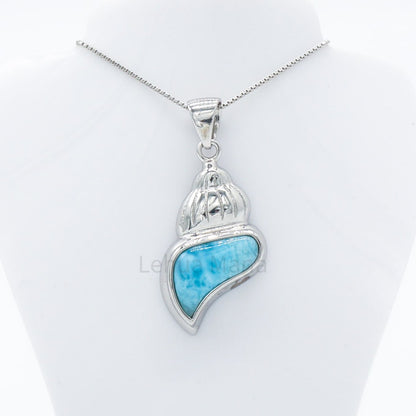925 Silver Larimar Conch Seashell Necklace, Larimar Necklace, 925 Sterling Silver Jewelry, Conch Seashell Necklace