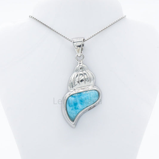 925 Silver Larimar Conch Seashell Necklace, Larimar Necklace, 925 Sterling Silver Jewelry, Conch Seashell Necklace