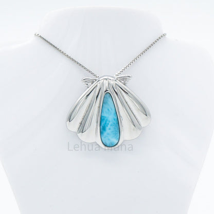 925 Silver Larimar Scallop Seashell Necklace, Larimar Necklace, 925 Sterling Silver Jewelry, Scallop Seashell Necklace