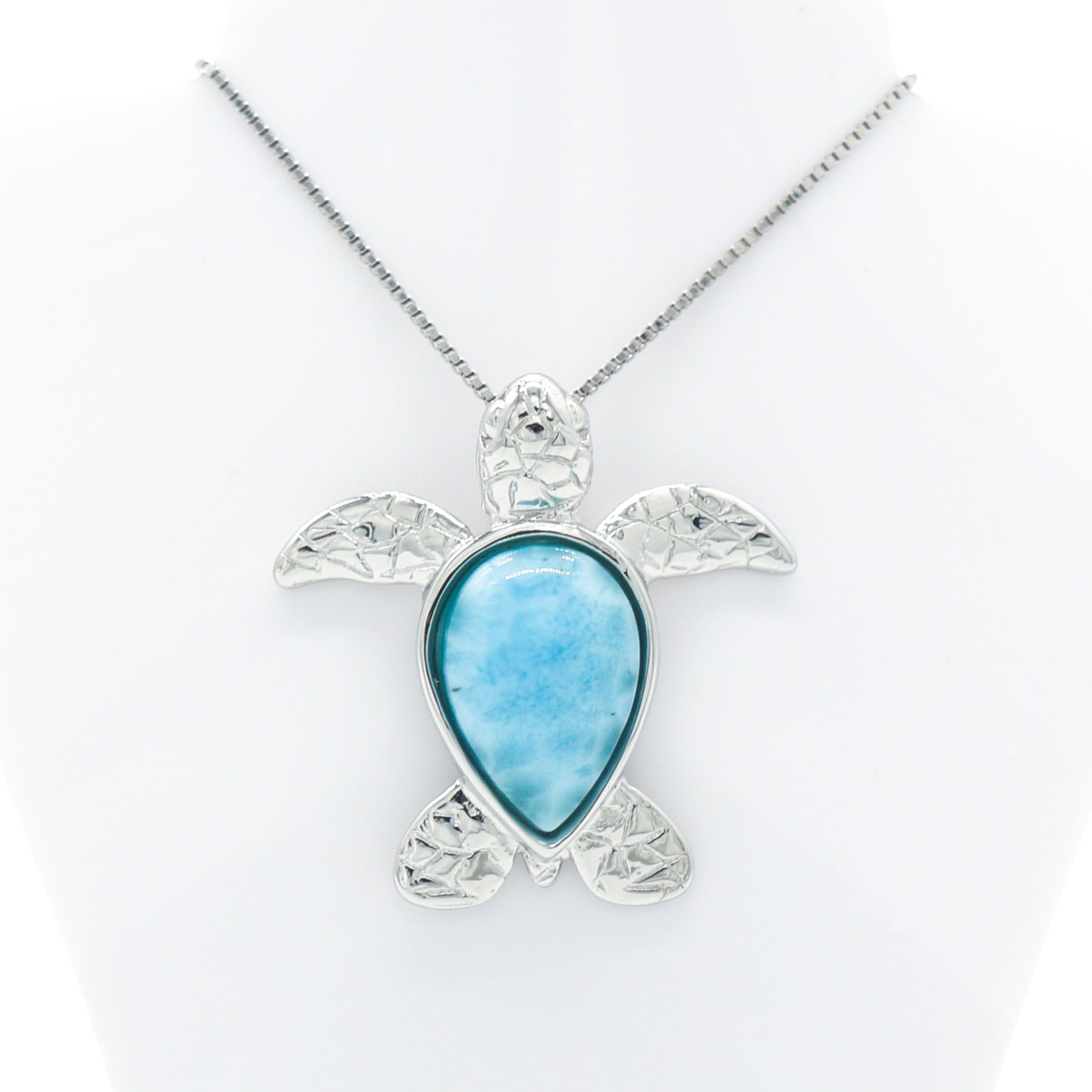 925 Silver Larimar Sea Turtle Necklace, Larimar Necklace, 925 Sterling Silver Jewelry, Sea Turtle Necklace