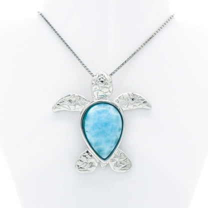 925 Silver Larimar Sea Turtle Necklace, Larimar Necklace, 925 Sterling Silver Jewelry, Sea Turtle Necklace