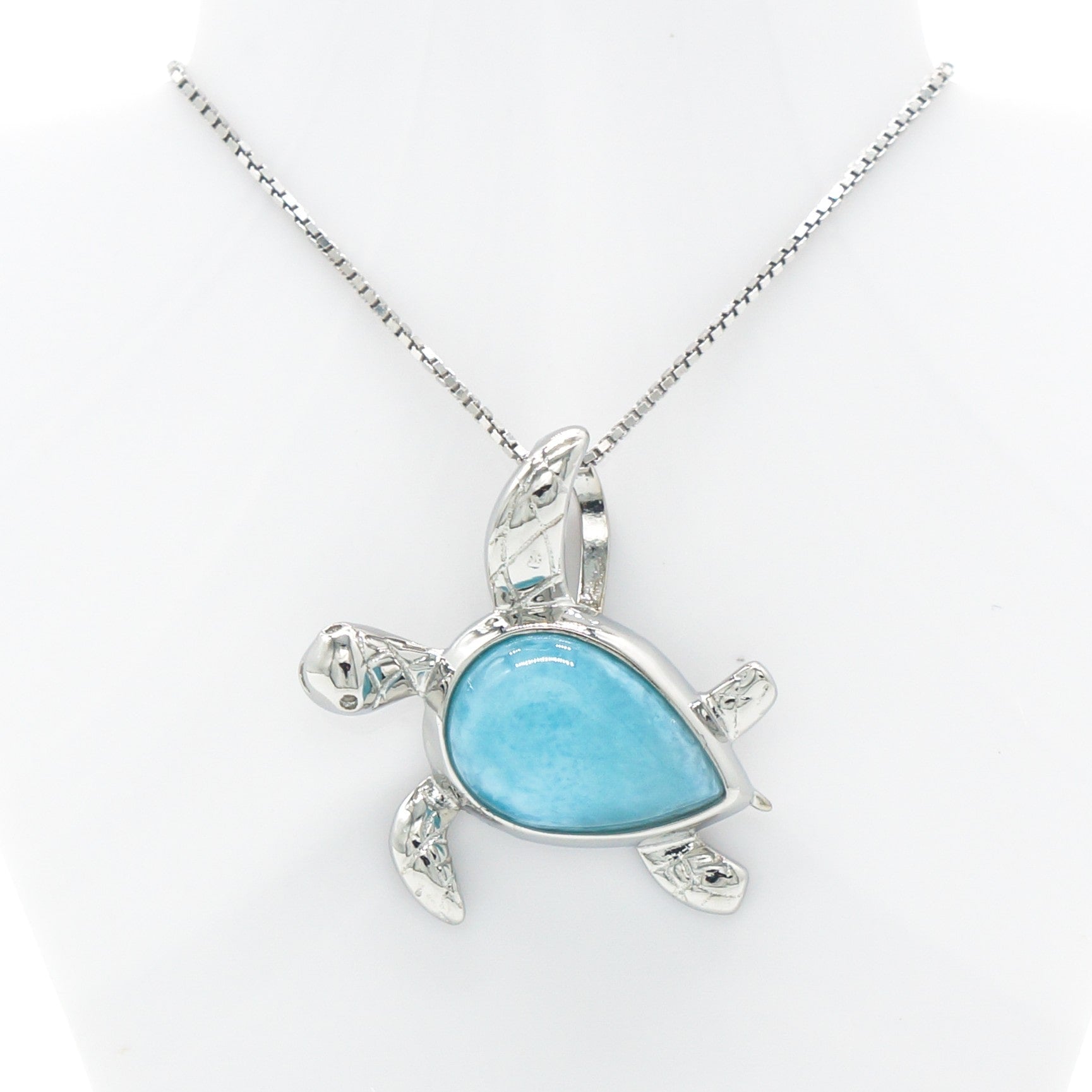 925 Silver Larimar Sea Turtle Necklace, Larimar Necklace, 925 Sterling Silver Jewelry, Sea Turtle Necklace