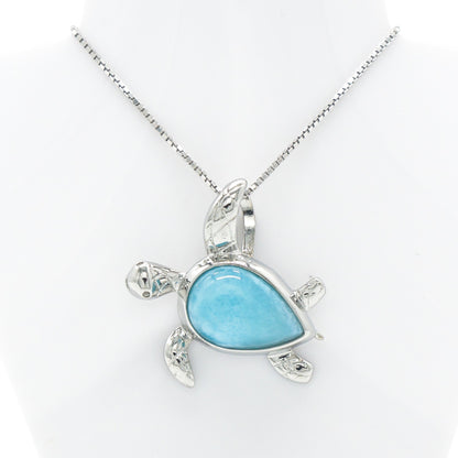 925 Silver Larimar Sea Turtle Necklace, Larimar Necklace, 925 Sterling Silver Jewelry, Sea Turtle Necklace