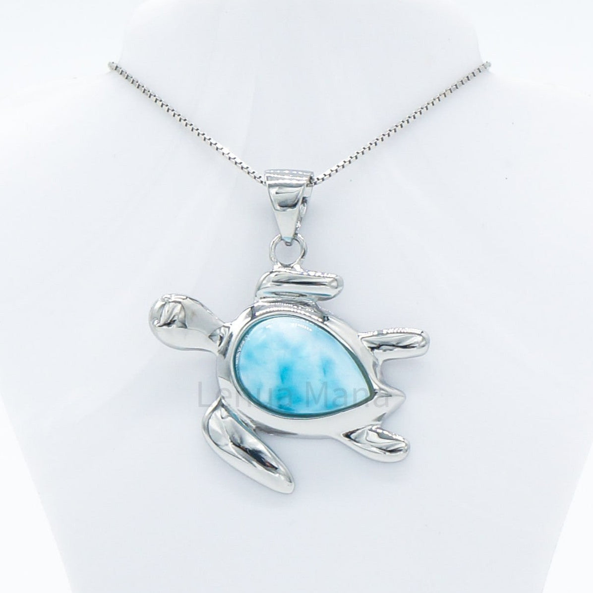 925 Silver Larimar Hawaiian Sea Turtle Necklace, Larimar Necklace, 925 Sterling Silver Jewelry, Hawaiian Sea Turtle Necklace