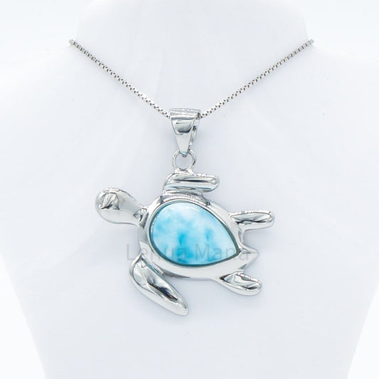 925 Silver Larimar Hawaiian Sea Turtle Necklace, Larimar Necklace, 925 Sterling Silver Jewelry, Hawaiian Sea Turtle Necklace