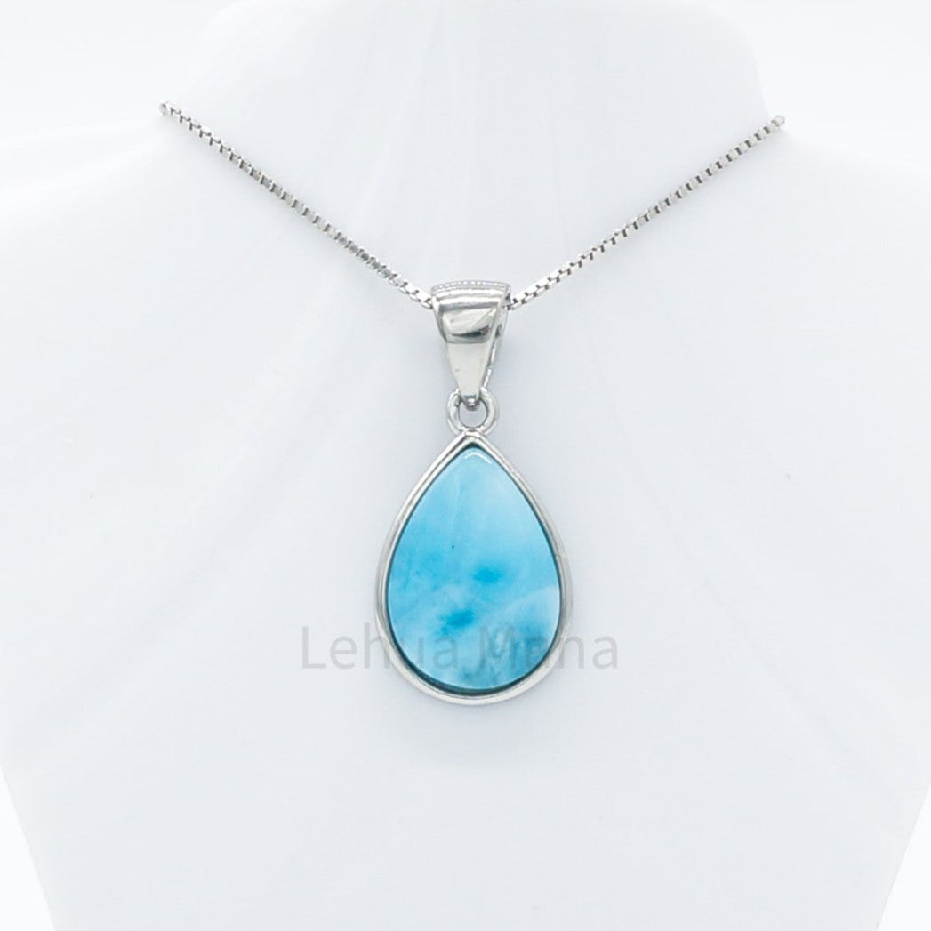 925 Silver Larimar Raindrop Necklace, Larimar Necklace, 925 Sterling Silver Jewelry, Raindrop Necklace