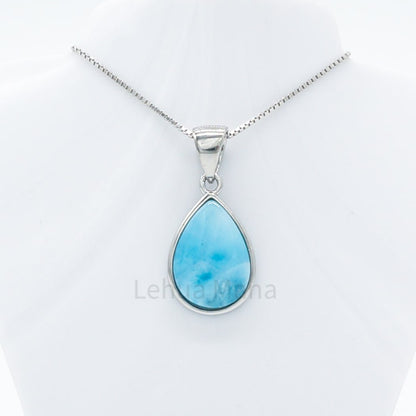 925 Silver Larimar Raindrop Necklace, Larimar Necklace, 925 Sterling Silver Jewelry, Raindrop Necklace