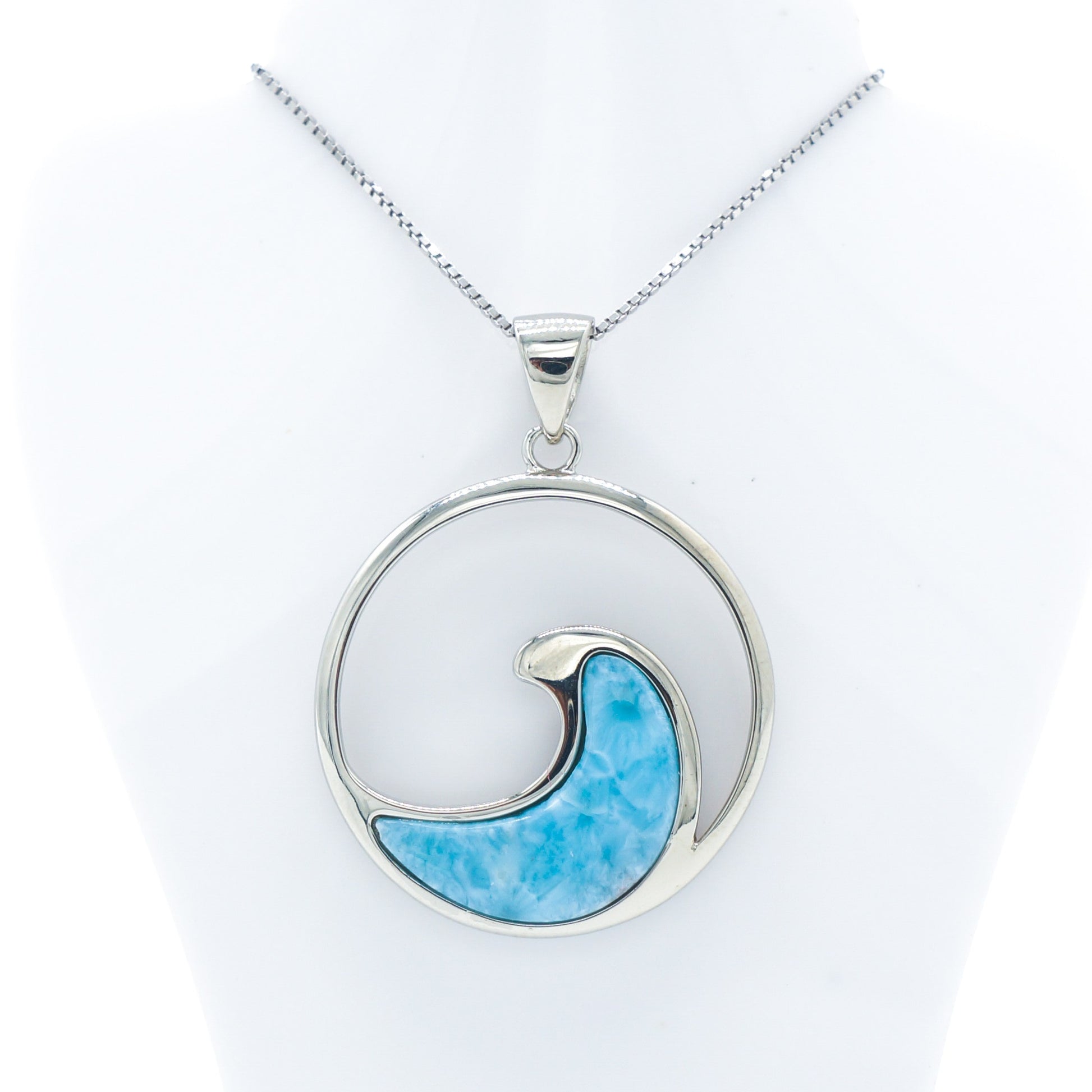 925 Silver Larimar Round Wave Necklace, Larimar Necklace, 925 Sterling Silver Jewelry, Round Wave Necklace