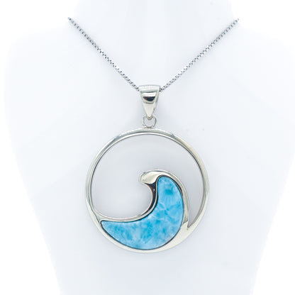 925 Silver Larimar Round Wave Necklace, Larimar Necklace, 925 Sterling Silver Jewelry, Round Wave Necklace