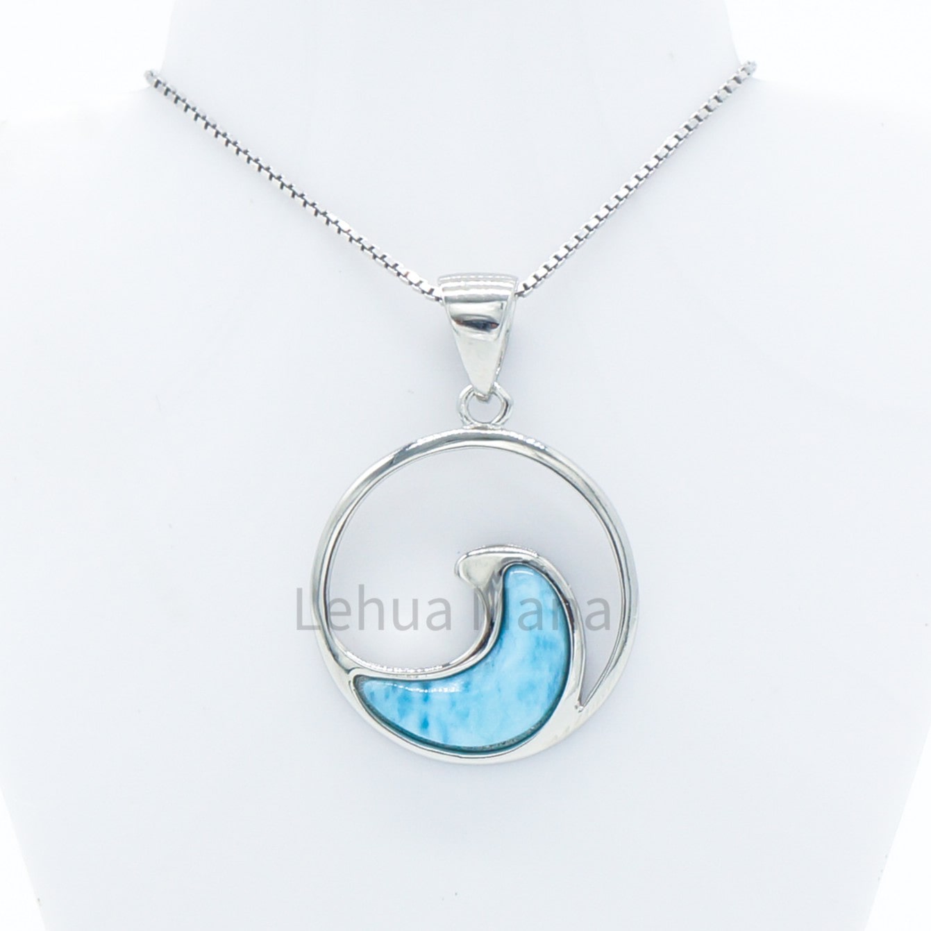 925 Silver Larimar Round Wave Necklace, Larimar Necklace, 925 Sterling Silver Jewelry, Round Wave Necklace