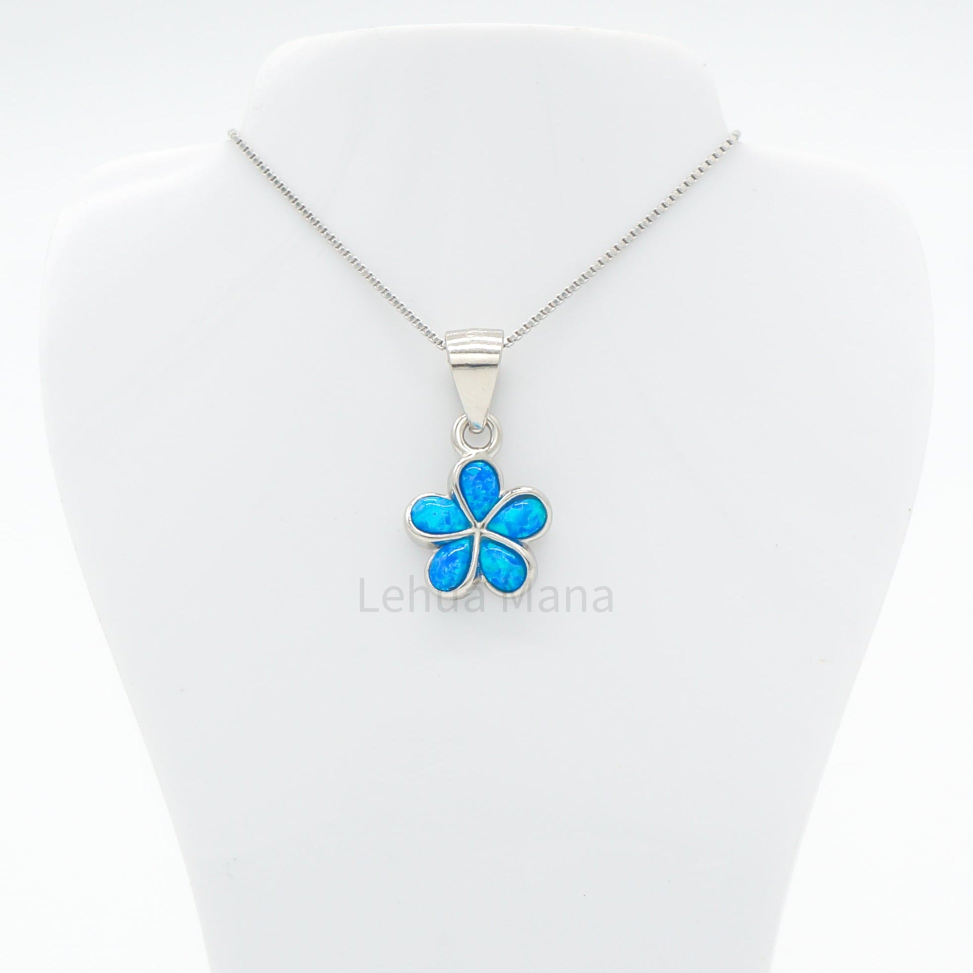 925 Sterling Silver Blue Opal 10mm Flower  Pendant Necklace, Opal Necklace, 925 Sterling Silver Jewelry, 10mm Flower Necklace