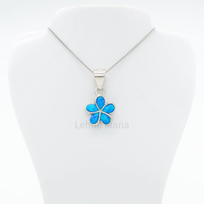 925 Sterling Silver Blue Opal 10mm Flower  Pendant Necklace, Opal Necklace, 925 Sterling Silver Jewelry, 10mm Flower Necklace