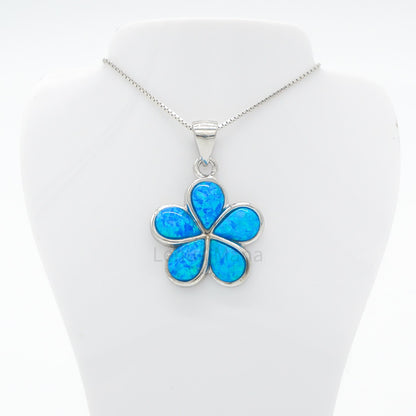 925 Sterling Silver Blue Opal 18mm Flower  Pendant Necklace, Opal Necklace, 925 Sterling Silver Jewelry, 18mm Flower Necklace