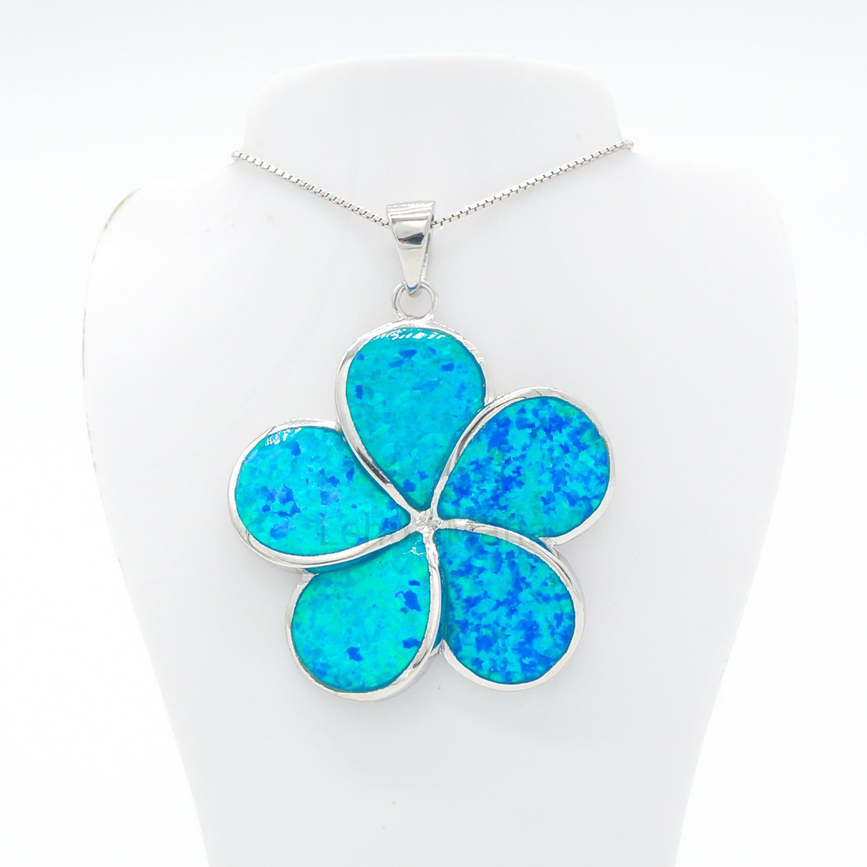 925 Sterling Silver Blue Opal 30mm Flower  Pendant Necklace, Opal Necklace, 925 Sterling Silver Jewelry, 30mm Flower Necklace