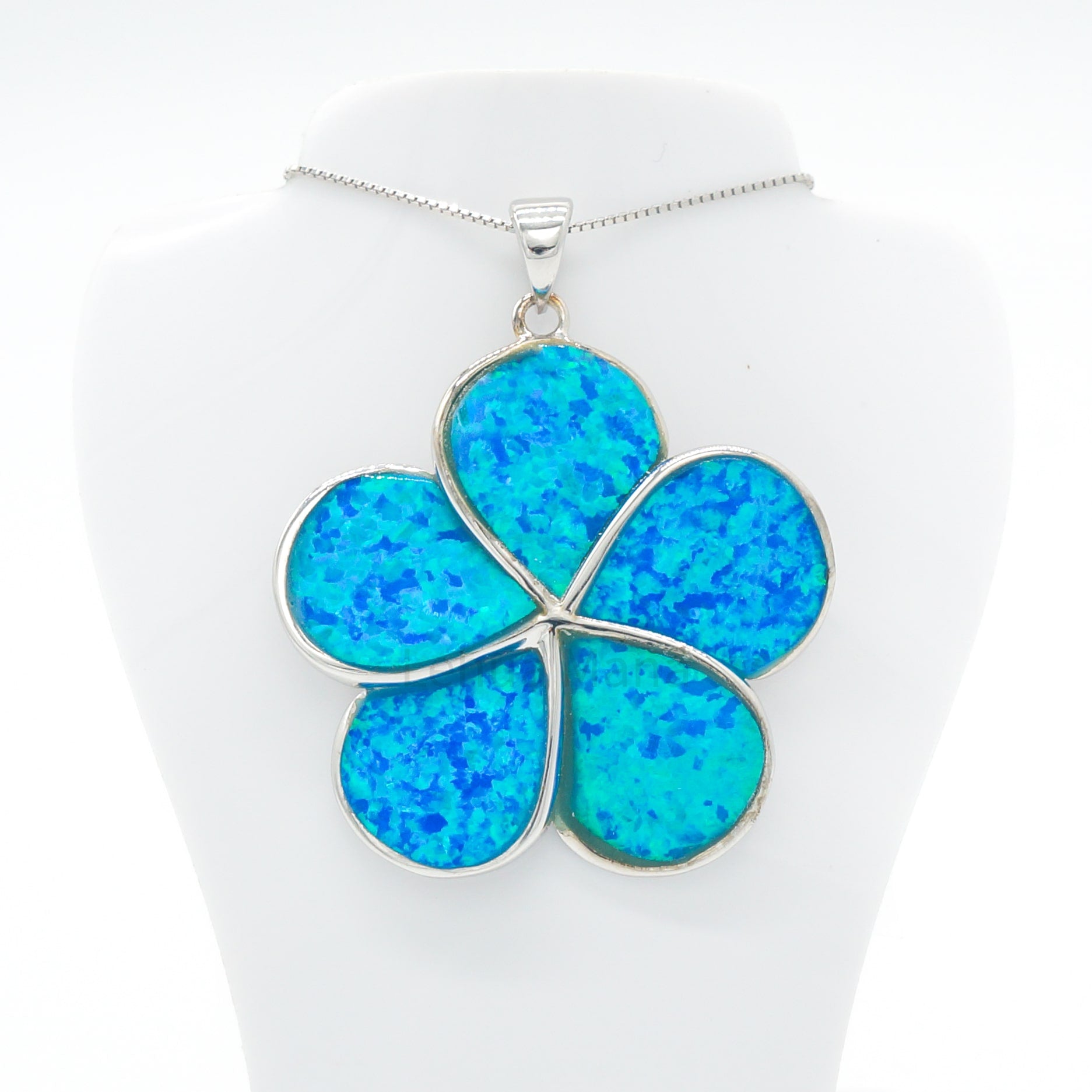 925 Sterling Silver Blue Opal 35mm Flower  Pendant Necklace, Opal Necklace, 925 Sterling Silver Jewelry, 35mm Flower Necklace