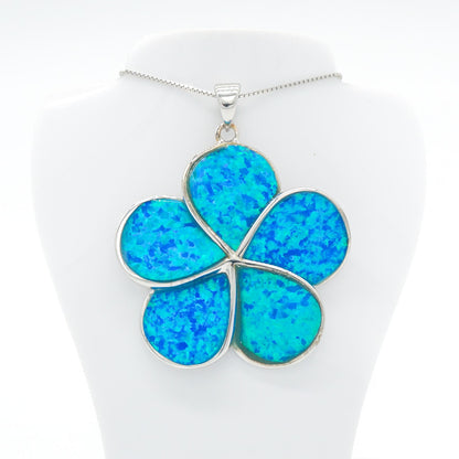 925 Sterling Silver Blue Opal 35mm Flower  Pendant Necklace, Opal Necklace, 925 Sterling Silver Jewelry, 35mm Flower Necklace