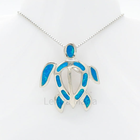 925 Sterling Silver Blue Opal Cutout Turtle Pendant Necklace, Opal Necklace, 925 Sterling Silver Jewelry, Turtle Necklace