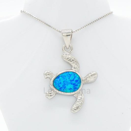 925 Sterling Silver Blue Opal Hawaiian Sea Turtle Pendant Necklace, Opal Necklace, 925 Sterling Silver Jewelry, Turtle Necklace