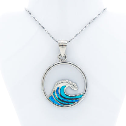 925 Silver Opal Round Wave Necklace, Opal Necklace, 925 Sterling Silver Jewelry, Round Wave Necklace