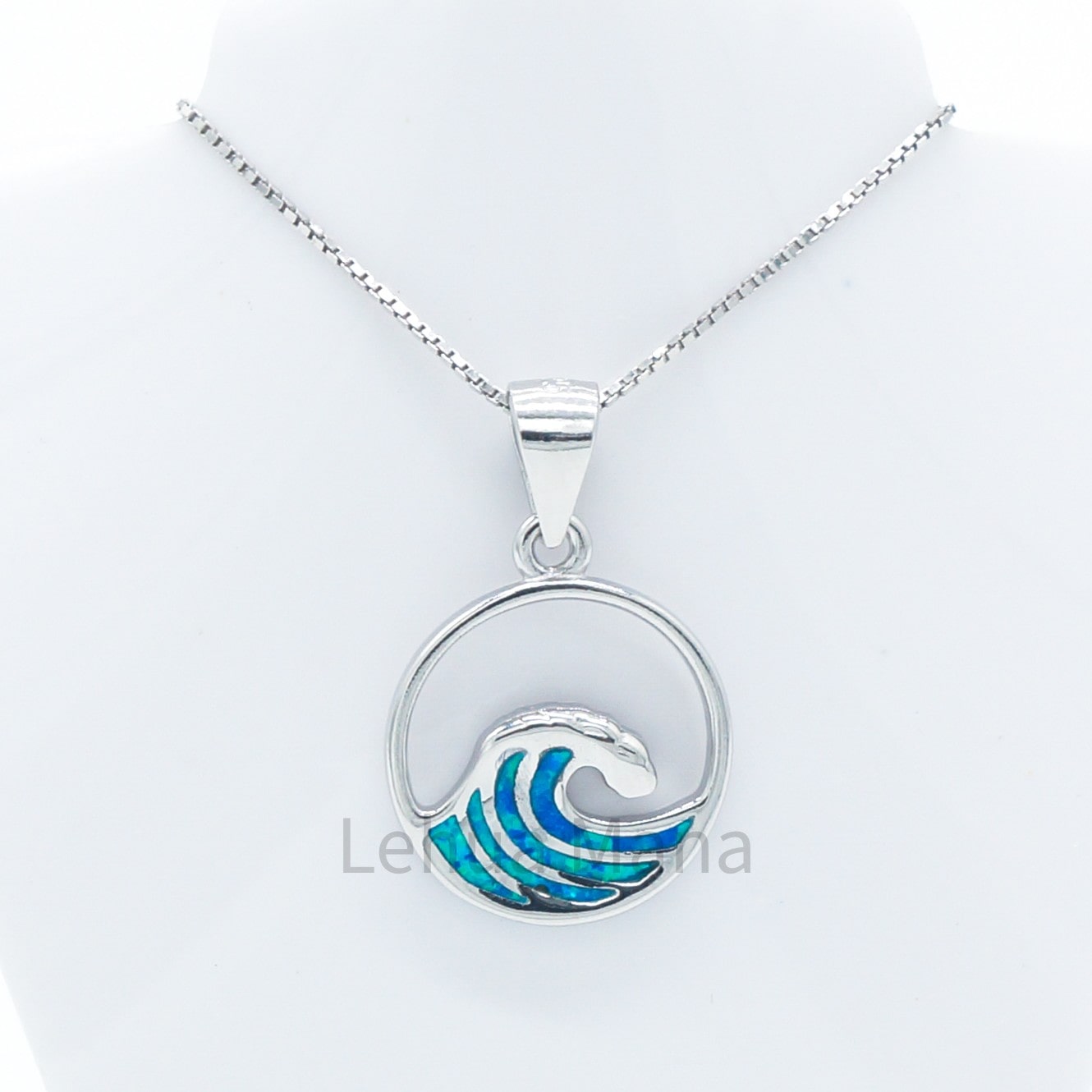 925 Silver Opal Round Wave Necklace, Opal Necklace, 925 Sterling Silver Jewelry, Round Wave Necklace