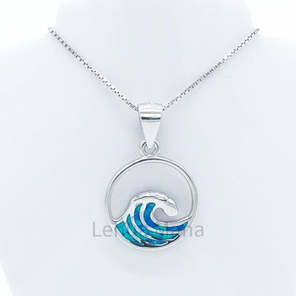 925 Silver Opal Round Wave Necklace, Opal Necklace, 925 Sterling Silver Jewelry, Round Wave Necklace