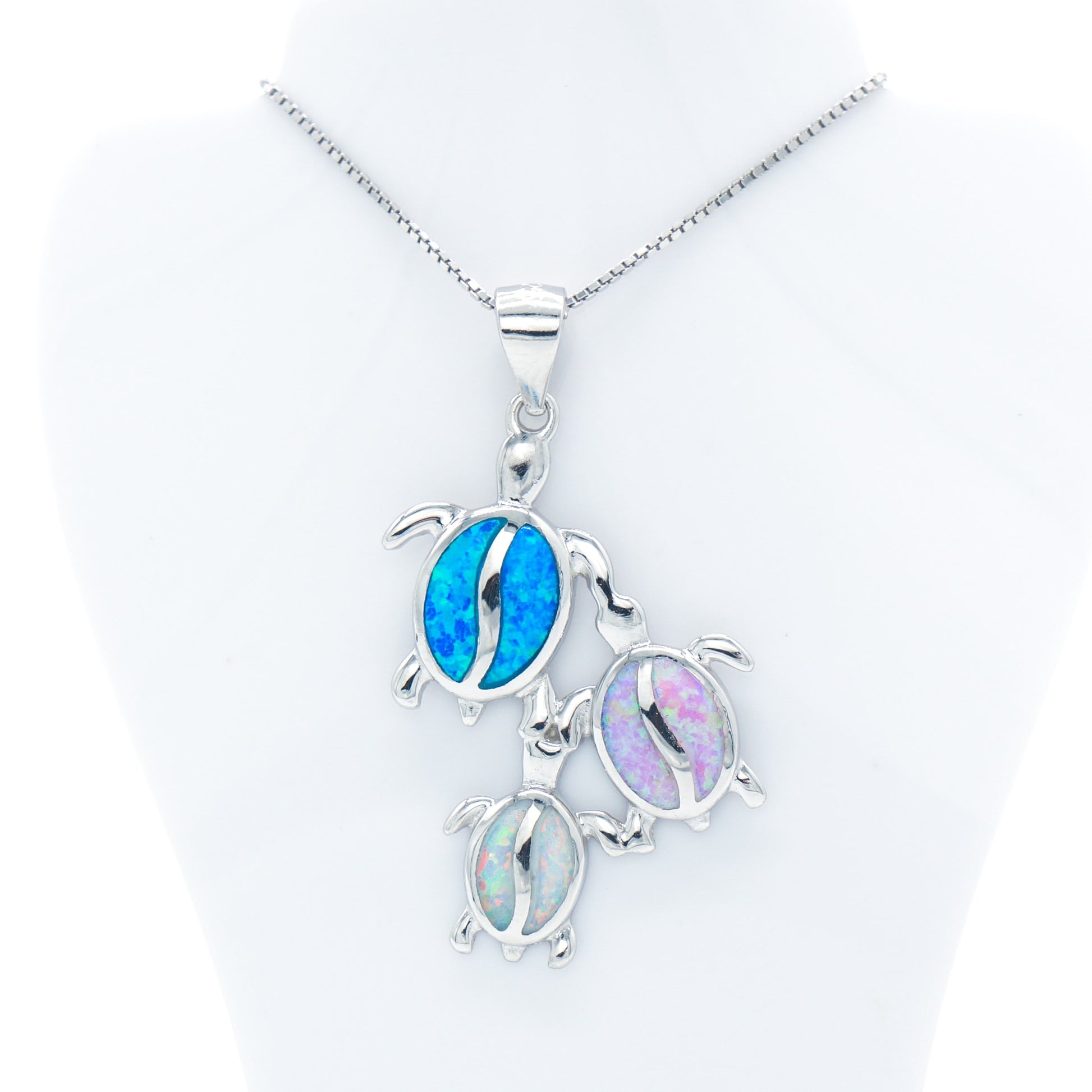 925 Silver Opal Turtle Family Necklace, Opal Necklace, 925 Sterling Silver Jewelry, Turtle Necklace