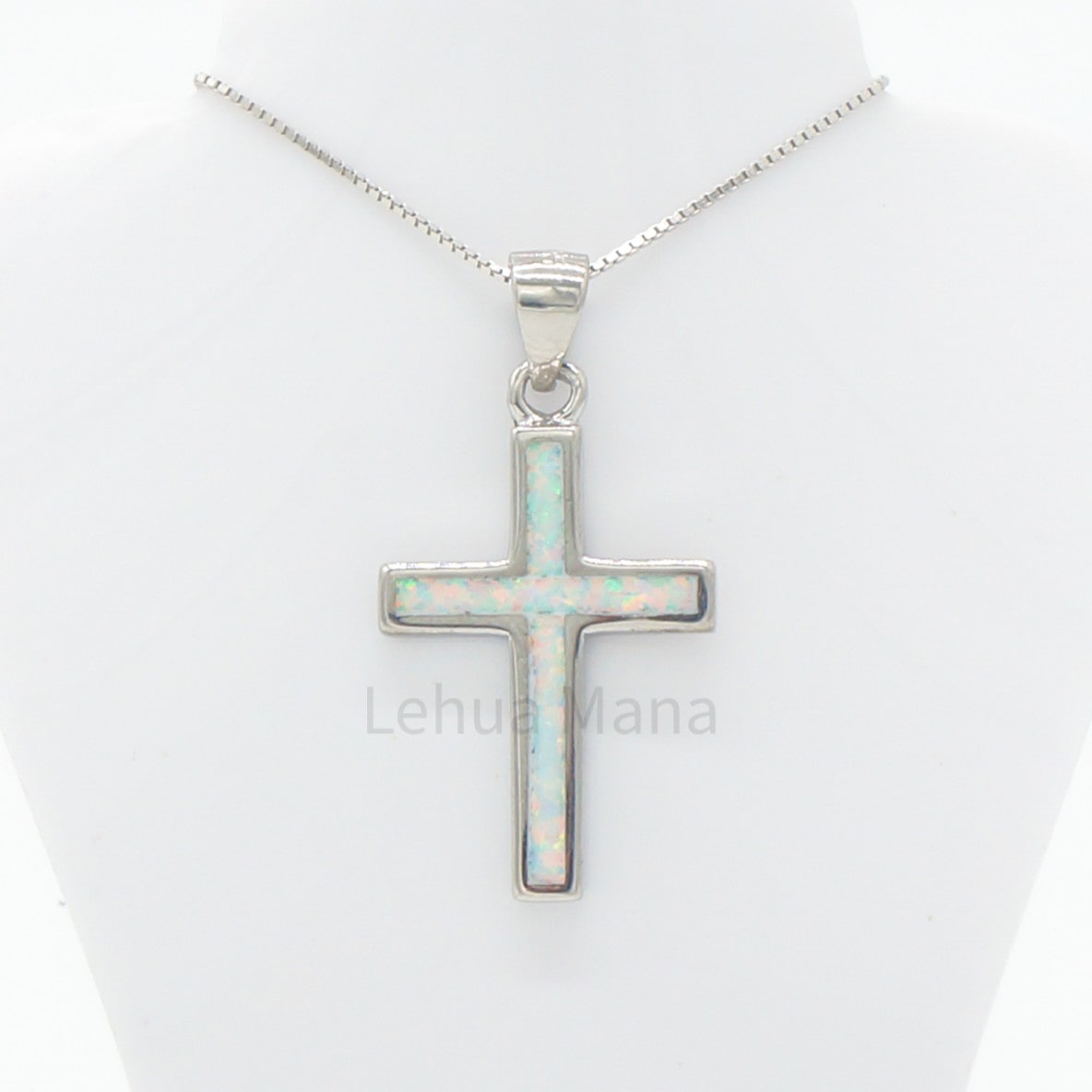 925 Sterling Silver White Opal Cross Pendant Necklace, Opal Necklace, 925 Sterling Silver Jewelry, Cross Necklace