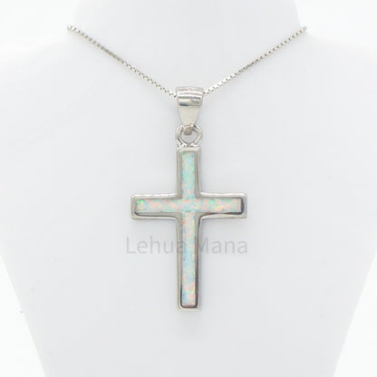 925 Sterling Silver White Opal Cross Pendant Necklace, Opal Necklace, 925 Sterling Silver Jewelry, Cross Necklace