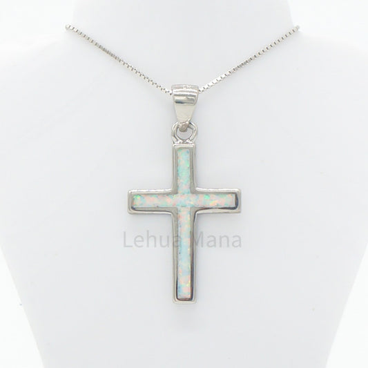 925 Sterling Silver White Opal Cross Pendant Necklace, Opal Necklace, 925 Sterling Silver Jewelry, Cross Necklace