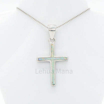 925 Sterling Silver White Opal Cross Pendant Necklace, Opal Necklace, 925 Sterling Silver Jewelry, Cross Necklace