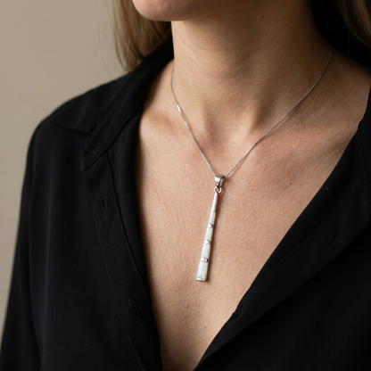 925 Sterling Silver Opal Stone Sleek Bars Pendant Necklace