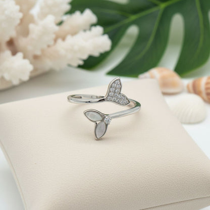 925 Sterling Silver CZ Hawaiian Whale Tail Adjustable Bypass Ring