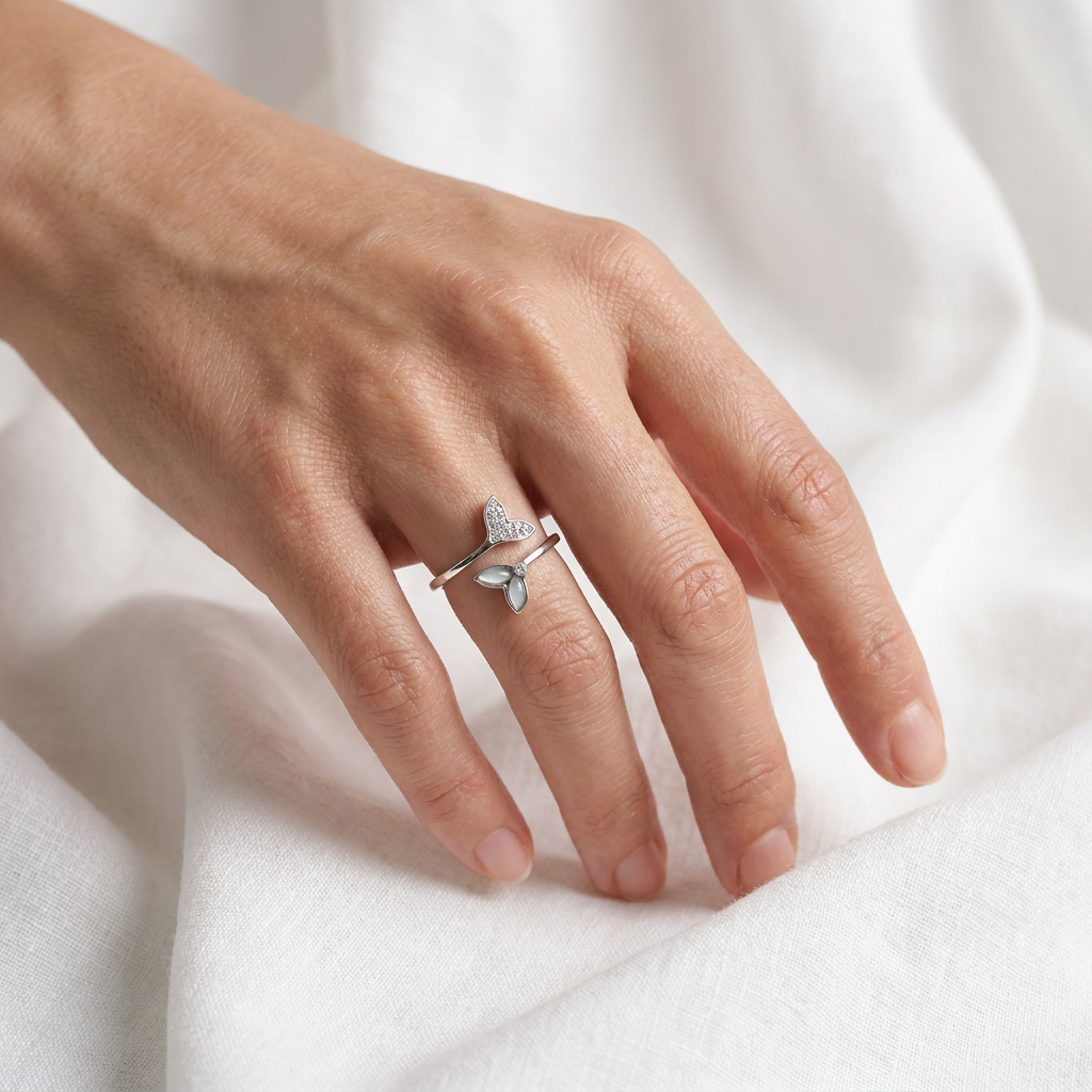Whale Tail Adjustable Bypass Ring - 925 Sterling Silver