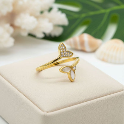 925 Sterling Silver CZ Hawaiian Whale Tail Adjustable Bypass Ring